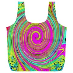 Groovy Abstract Pink, Turquoise And Yellow Swirl Full Print Recycle Bag (xl) by myrubiogarden