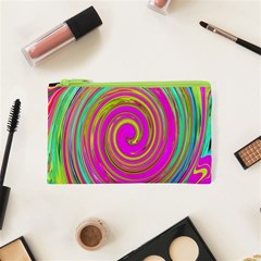 Groovy Abstract Pink, Turquoise And Yellow Swirl Cosmetic Bag (xs) by myrubiogarden