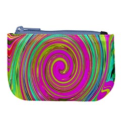 Groovy Abstract Pink, Turquoise And Yellow Swirl Large Coin Purse by myrubiogarden