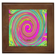 Groovy Abstract Pink, Turquoise And Yellow Swirl Framed Tiles by myrubiogarden