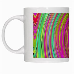 Groovy Abstract Pink, Turquoise And Yellow Swirl White Mugs by myrubiogarden