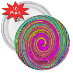 Groovy Abstract Pink, Turquoise And Yellow Swirl 3  Buttons (10 Pack)  by myrubiogarden