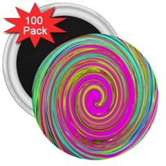 Groovy Abstract Pink, Turquoise And Yellow Swirl 3  Magnets (100 Pack) by myrubiogarden