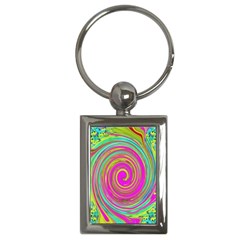 Groovy Abstract Pink, Turquoise And Yellow Swirl Key Chains (rectangle)  by myrubiogarden