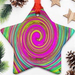 Groovy Abstract Pink, Turquoise And Yellow Swirl Star Ornament (two Sides) by myrubiogarden