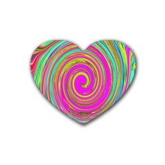 Groovy Abstract Pink, Turquoise And Yellow Swirl Heart Coaster (4 Pack)  by myrubiogarden