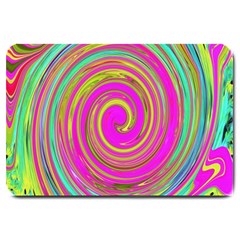 Groovy Abstract Pink, Turquoise And Yellow Swirl Large Doormat  by myrubiogarden