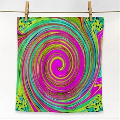 Groovy Abstract Pink, Turquoise And Yellow Swirl Face Towel by myrubiogarden