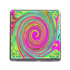 Groovy Abstract Pink, Turquoise And Yellow Swirl Memory Card Reader (square 5 Slot) by myrubiogarden