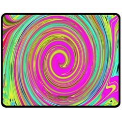 Groovy Abstract Pink, Turquoise And Yellow Swirl Fleece Blanket (medium)  by myrubiogarden