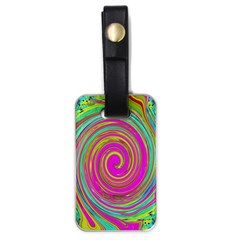 Groovy Abstract Pink, Turquoise And Yellow Swirl Luggage Tags (one Side)  by myrubiogarden