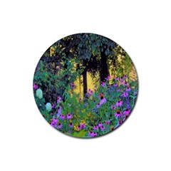 Hazy Morning Sunrise In My Rubio Garden Rubber Coaster (round)  by myrubiogarden