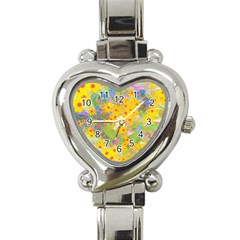 Pretty Yellow And Red Flowers With Turquoise Heart Italian Charm Watch by myrubiogarden