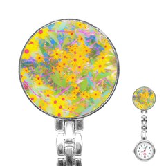 Pretty Yellow And Red Flowers With Turquoise Stainless Steel Nurses Watch by myrubiogarden