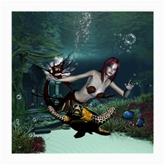 Wonderful Fmermaid With Turtle In The Deep Ocean Medium Glasses Cloth by FantasyWorld7