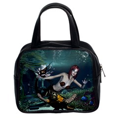 Wonderful Fmermaid With Turtle In The Deep Ocean Classic Handbag (two Sides) by FantasyWorld7