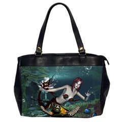 Wonderful Fmermaid With Turtle In The Deep Ocean Oversize Office Handbag (2 Sides) by FantasyWorld7