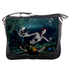 Wonderful Fmermaid With Turtle In The Deep Ocean Messenger Bag by FantasyWorld7