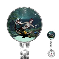 Wonderful Fmermaid With Turtle In The Deep Ocean Stainless Steel Nurses Watch by FantasyWorld7