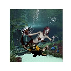 Wonderful Fmermaid With Turtle In The Deep Ocean Small Satin Scarf (square) by FantasyWorld7