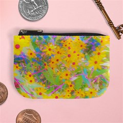 Pretty Yellow And Red Flowers With Turquoise Mini Coin Purse by myrubiogarden