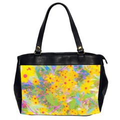 Pretty Yellow And Red Flowers With Turquoise Oversize Office Handbag (2 Sides) by myrubiogarden