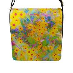 Pretty Yellow And Red Flowers With Turquoise Flap Closure Messenger Bag (l) by myrubiogarden