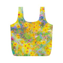 Pretty Yellow And Red Flowers With Turquoise Full Print Recycle Bag (m) by myrubiogarden