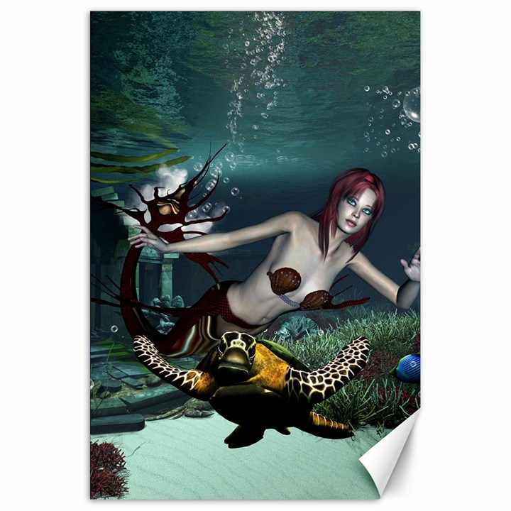 Wonderful Fmermaid With Turtle In The Deep Ocean Canvas 20  x 30 