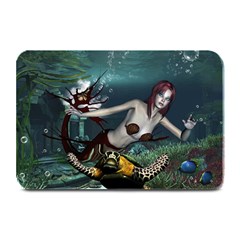 Wonderful Fmermaid With Turtle In The Deep Ocean Plate Mats by FantasyWorld7