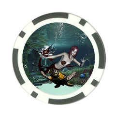 Wonderful Fmermaid With Turtle In The Deep Ocean Poker Chip Card Guard (10 Pack) by FantasyWorld7