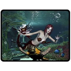 Wonderful Fmermaid With Turtle In The Deep Ocean Fleece Blanket (large)  by FantasyWorld7