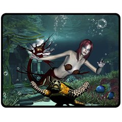 Wonderful Fmermaid With Turtle In The Deep Ocean Fleece Blanket (medium)  by FantasyWorld7