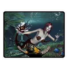 Wonderful Fmermaid With Turtle In The Deep Ocean Fleece Blanket (small) by FantasyWorld7