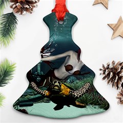 Wonderful Fmermaid With Turtle In The Deep Ocean Christmas Tree Ornament (two Sides) by FantasyWorld7