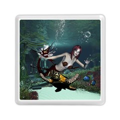 Wonderful Fmermaid With Turtle In The Deep Ocean Memory Card Reader (square) by FantasyWorld7