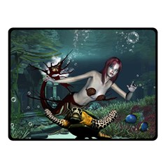 Wonderful Fmermaid With Turtle In The Deep Ocean Double Sided Fleece Blanket (small)  by FantasyWorld7