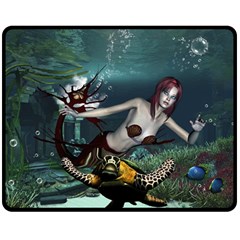 Wonderful Fmermaid With Turtle In The Deep Ocean Double Sided Fleece Blanket (medium)  by FantasyWorld7