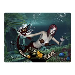 Wonderful Fmermaid With Turtle In The Deep Ocean Double Sided Flano Blanket (mini)  by FantasyWorld7