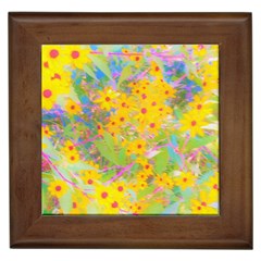 Pretty Yellow And Red Flowers With Turquoise Framed Tiles by myrubiogarden