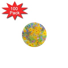 Pretty Yellow And Red Flowers With Turquoise 1  Mini Magnets (100 Pack)  by myrubiogarden