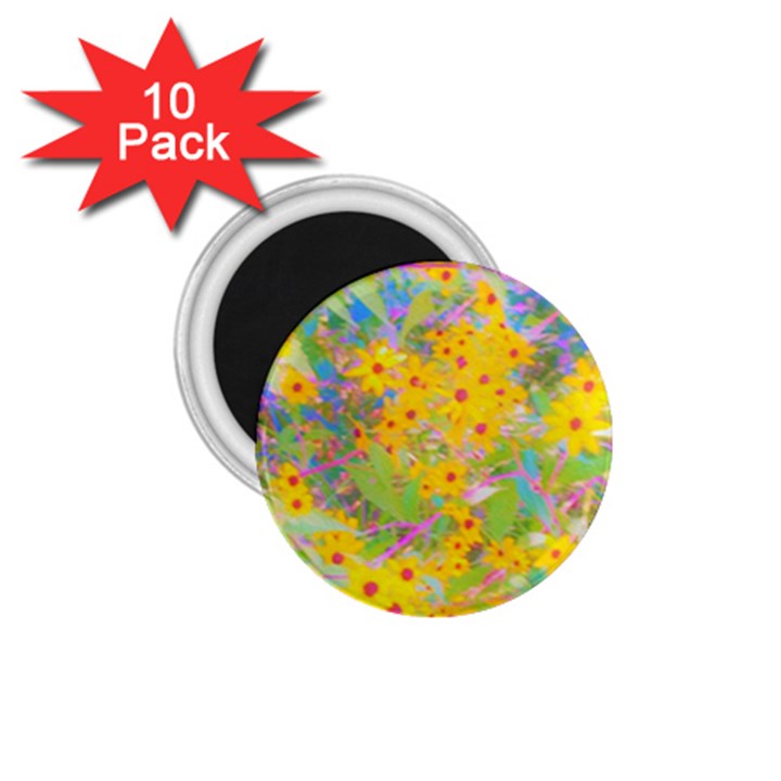 Pretty Yellow And Red Flowers With Turquoise 1.75  Magnets (10 pack) 