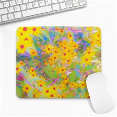 Pretty Yellow And Red Flowers With Turquoise Large Mousepads by myrubiogarden