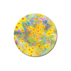 Pretty Yellow And Red Flowers With Turquoise Magnet 3  (round) by myrubiogarden