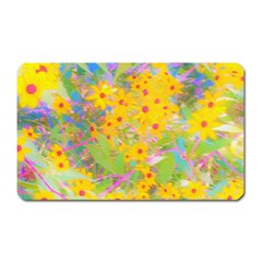 Pretty Yellow And Red Flowers With Turquoise Magnet (rectangular) by myrubiogarden