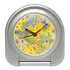 Pretty Yellow And Red Flowers With Turquoise Travel Alarm Clock by myrubiogarden