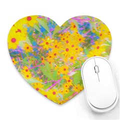 Pretty Yellow And Red Flowers With Turquoise Heart Mousepads by myrubiogarden