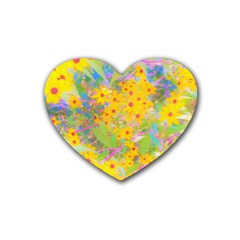 Pretty Yellow And Red Flowers With Turquoise Heart Coaster (4 Pack)  by myrubiogarden