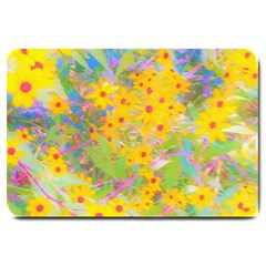 Pretty Yellow And Red Flowers With Turquoise Large Doormat  by myrubiogarden