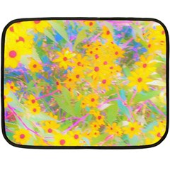 Pretty Yellow And Red Flowers With Turquoise Double Sided Fleece Blanket (mini)  by myrubiogarden